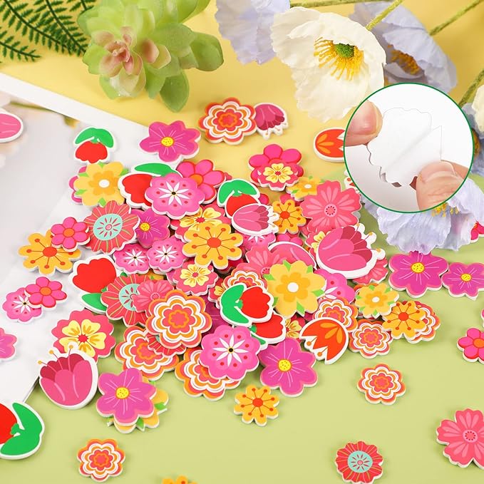 JULBEAR Flower Foam Sticker, 300Pcs Bulk Spring Self-Adhesive Foam Stickers Colorful Mixed Stickers for Kids Party DIY Crafts Favor Decorations Supplies