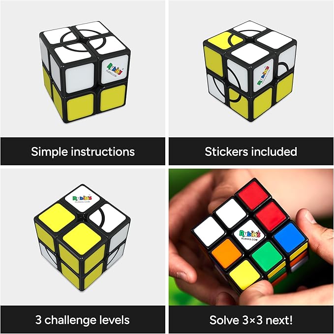 Rubik’s Cube, Apprentice, 2x2 Beginner Cube 3D Puzzle Game Stress Relief Fidget Toy Easy Activity Cube Travel Game Gift Idea, for Ages 7+