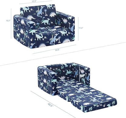 Ulax furniture Children Sofa Chair for Reading, Kids FILP-Out Polyurethane Chair, Lightweight, Convertible Sofa to Sleeper Couch (Navy Dinosaur)