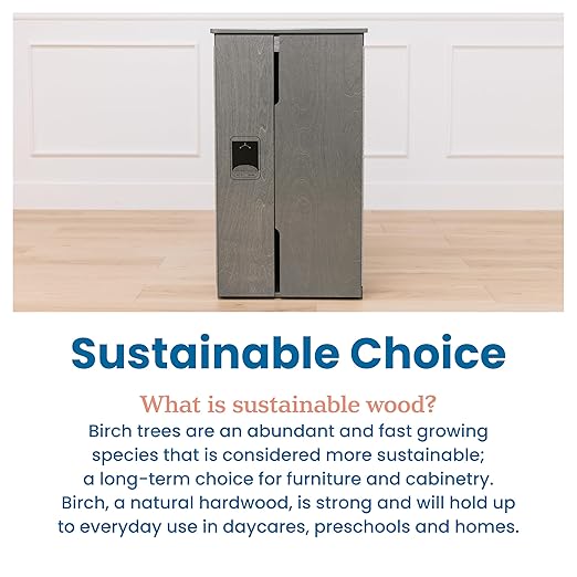 ECR4Kids Play Kitchen Refrigerator, Wooden Playset, Grey Wash