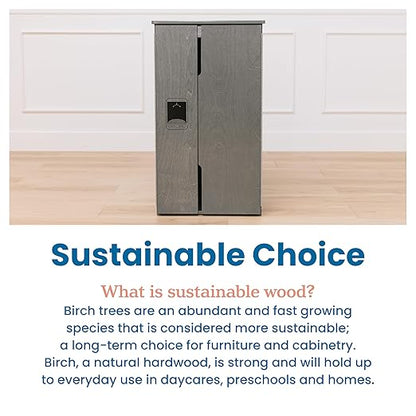 ECR4Kids Play Kitchen Refrigerator, Wooden Playset, Grey Wash