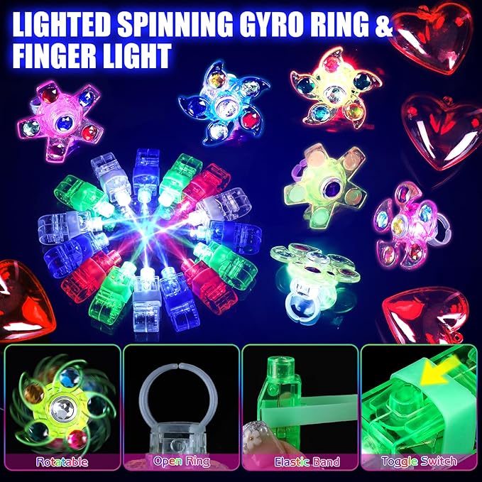 162PCS Glow in the Dark Party Supplies, Light Up Party Favors with 14 LED Glasses,14 Fiber Optic Wands, 6 Gyro Rings, 28 Finger Lights,100 Glow Sticks for Kids Adults Neon Party Decorations