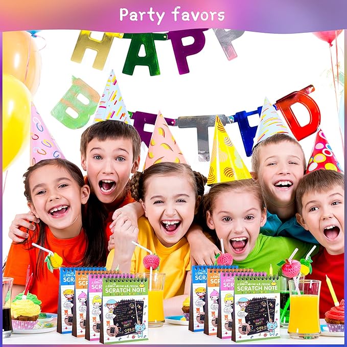 POKONBOY 24 Pack Rainbow Scratch Paper Arts Notebooks, Scratch Note Pads for Kids Rainbow Party Favors Coloring Books for Girls Boys Art Party Supplies