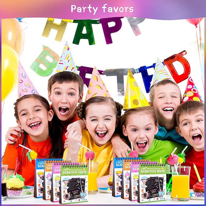 POKONBOY 24 Pack Rainbow Scratch Paper Arts Notebooks, Scratch Note Pads for Kids Rainbow Party Favors Coloring Books for Girls Boys Art Party Supplies