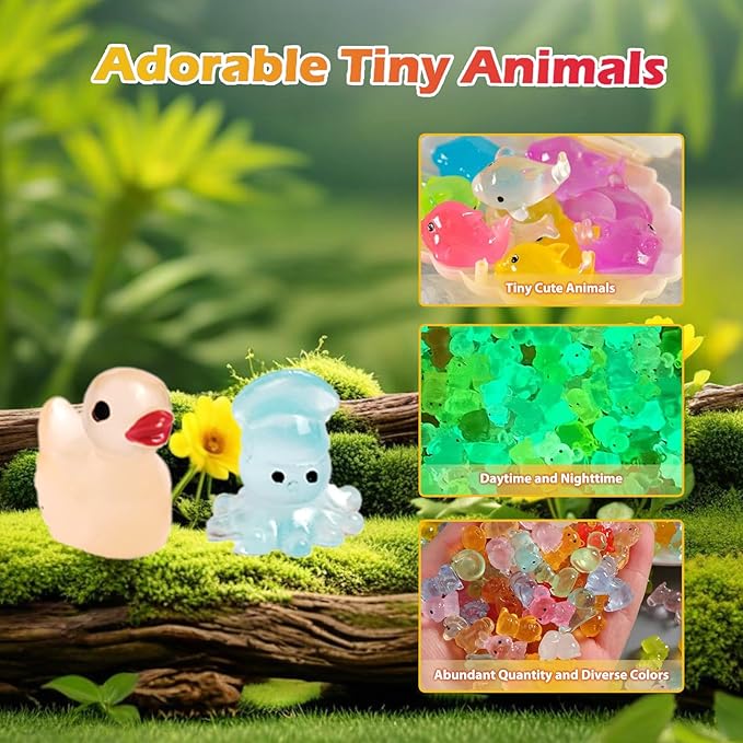100 Pcs Blind Bags Mystery Mini Resin Animals Glow in the Dark Figurines, Mini Figures Mystery Bag for DIY Crafts, Fairy Garden Decor, Dollhouse Accessories, Party Favors, for Kids