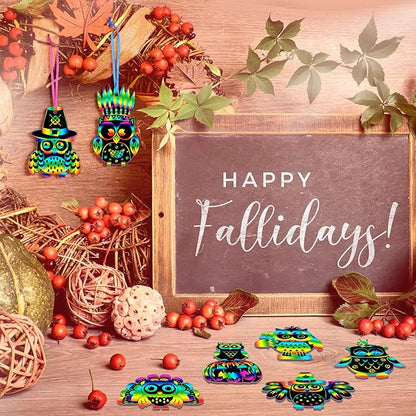 Hollowfly 80 Pcs Owl Scratch Cards for Boys Girls Owl Party Favors Colorful Scratch Off Paper for Christmas DIY Valentines Classroom Birthday Party Art Project