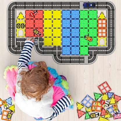 Magnetic Tiles - Road Set, Magnetic Building Blocks, Preschool Montessori Toys Gift for 3+ Year Old Boys and Girls, Sensory Travel Toys for Kids Aged 3-5 and 4-8, Ideal for Toddler with Autism