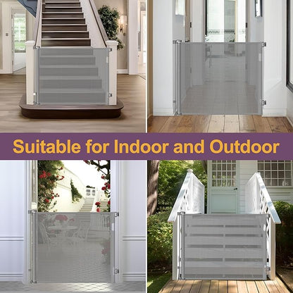 42" Tall X 60" Wide Retractable Pet Gates for Doorways Extra Tall Baby Gates for Dogs Tall Mesh Dog Gate Tall Retractable Gates for Baby and Pet Indoor Outdoor Mesh Cat Gate (Gray)