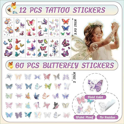 144 Pcs Butterfly Party Favors Set with Butterfly Straws Keychains Slap Bracelet Tattoo Stickers Wristbands Hair clips Goodie Bags Butterfly Party Supplies Butterfly Birthday Decorations