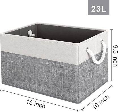 Fab Totes Foldable Storage Baskets - 6-Pack, Organize Toys, Books, Shelves, Closet - Large Storage Box with Rope Handles, Sturdy White & Grey Bins