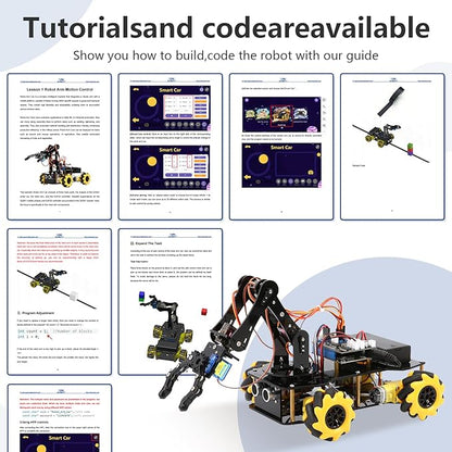 Smart Robot Arm Car Kit, 4WD Remote Control Car Compatible with Arduino IDE, Electronic Programming Project/STEM Education/Science Coding Kit for 16+ Teens and Adults Unique Gifts