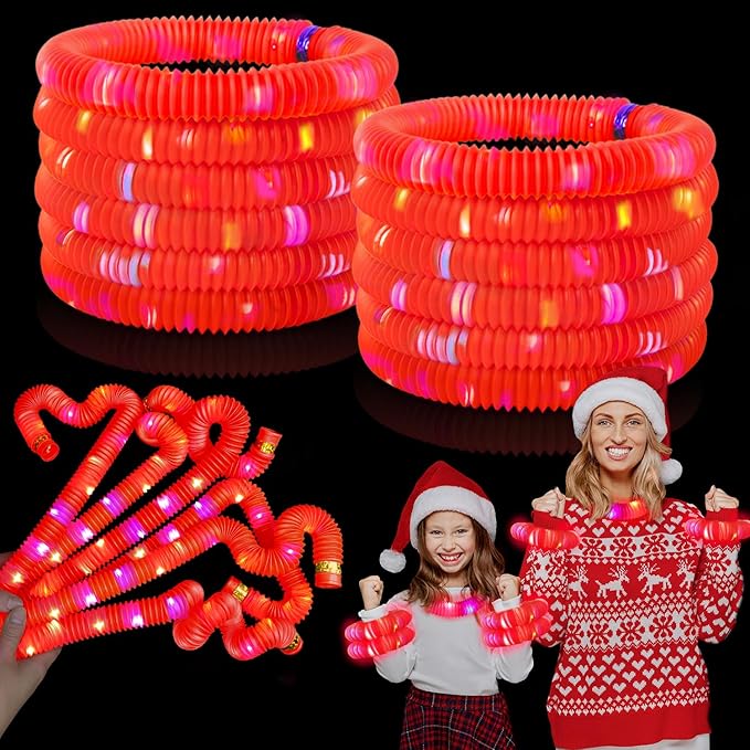 12 PCS Red Glow Sticks Valentines Day Party Favors for Kids, LED Light Up Necklaces Bracelets Accessories for Toddlers, Glow Birthday Mardi Gras Party Supplies Decorations for Boys Girls