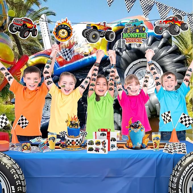 Monster Truck Party Favors 24 Pcs Monster Truck Slap Bracelets 50 Pcs Monster Truck Stickers 80 Pcs Monster Truck Tattoos Monster Truck Birthdays Decorations Supplies for Kids Boys Classroom Rewards