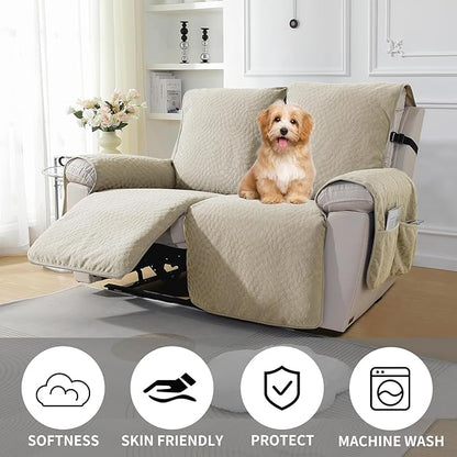 SYSLOON Water Resistant Loveseat Recliner Chair Cover 2 Piceces,Heavy Duty Non Slip Recliner Chair Cover, Washable Recliner Chair Cover, Living Room Recliner Cover with Pocket for Kids,Pets,Beige