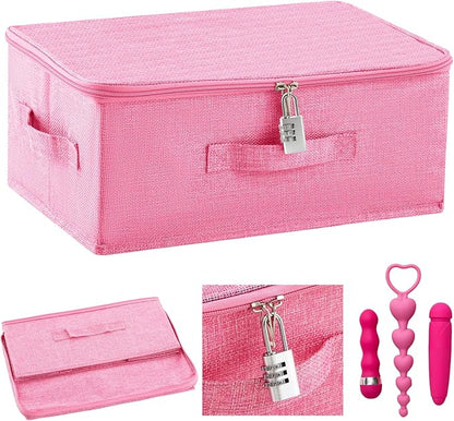 Briwooody Discreet Lockable Toy Bag Storage Organizer Toy Bag Storage Bins Case with Zipper Lid for Women and Men Clothes Container(Pink,15 x 10 x 6.3 Inch)