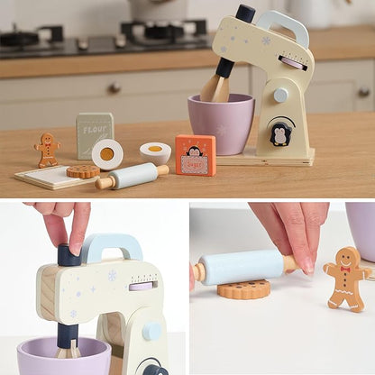 PairPear Play Mixer for Kids Kitchen, Wooden Play Food Kitchen Cookie Bakery Toys, Kids Mixer Play Kitchen Accessories for Age 3+ Girls and Boys