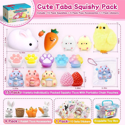 20Pcs Taba Squishy Toys kit With Toy Box- Kawaii Taba Squishies Stress Relief Toys for Kids- Squishy Fidget Squeeze Toys for Girls 8-10-6 7 8 9 10 11 12 Year Old Girl Birthday Gift-Kids Toys Girls 6-8
