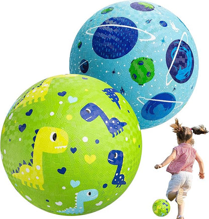 U&C Planet Playground Balls for Toddlers 1-3, 2 Pack 6 inch 8.5 inch Kickball for Kids Outdoor Indoor, Catoon Rubber Balls with Pump, Child Gift for Boys Girls 1-3 3-5 5-10