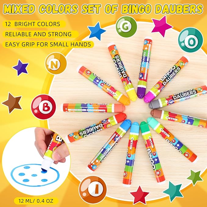 Crtiin 120 Pack Mixed Colors Set of Daubers Dot Markers Supplies in 12 Colors Art Markers Paint Craft for Art and Crafts Painting Supplies Drawing Coloring