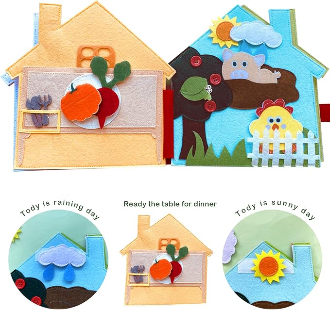 Quiet Book Toddler Book Farm Animals Activity Busy Book Felt Book for Toddlers 2-3 4 Year Old Boy Girl Montessori Toys Cloth Book (My Farm Day)