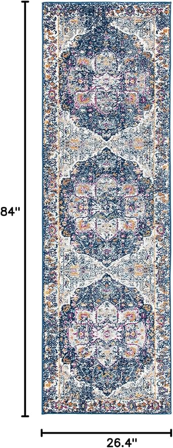 SAFAVIEH Evoke Collection 2'2" x 7' Navy / Grey EVK275N Oriental Medallion Distressed Non-Shedding Living Room Entryway Foyer Hallway Bedroom Runner Rug