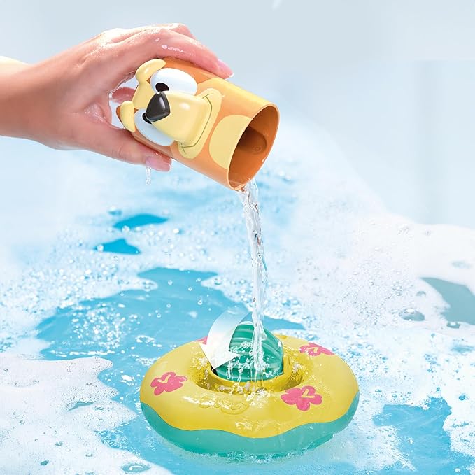 TOMY Toomies Splash & Float Bingo and Bluey Water Toys - 2-in-1 Toddler Water Toys with Pour Cup and Water Wheel Toy - Toddler Bath Toys and Bluey Toys - Ages 18 Months and Up
