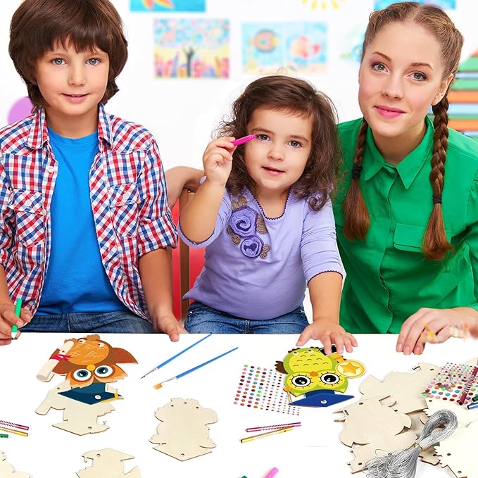 gisgfim 16 Pack Owl Wind Chime Kits Graduation Crafts for Kids Make Your Own Owl Wind Chime Wooden DIY Arts and Crafts for Graduation Party School Classroom Decorations Supplies Birthday Favors