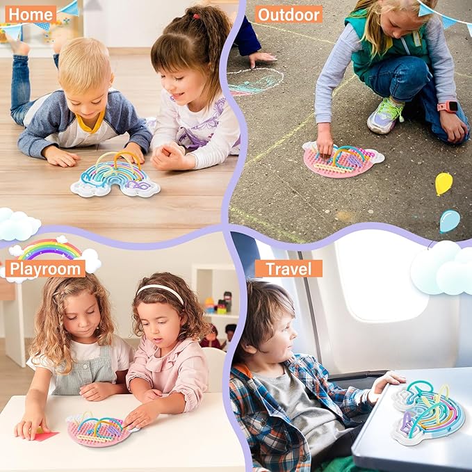 2 Pack Sensory Activity Board with 24 Random-Color Strings Fidget Toys for Kids, Sensory Toys for Kids with Autism, ADHD, Stress, Calming, Double-Sided Silicone Toys, Birthday