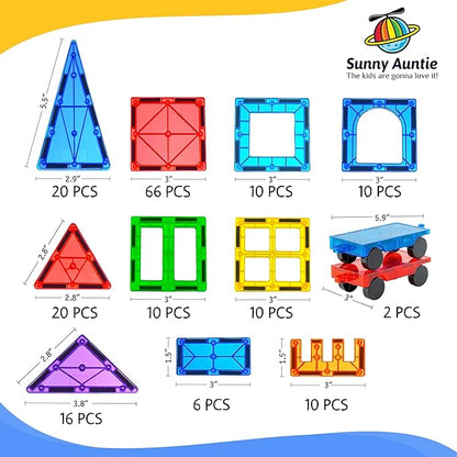 Magnetic Tiles 180 PCS+ Bonus Zippered CASE, Magnetic Tiles for Kids Toy for 3 4 5 6 7 8 Year Old Boys & Girls, Great Gift for Kids Aged 3-8 - XL Set