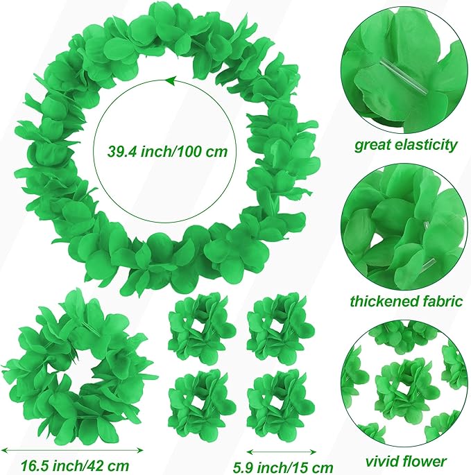 HOBBY HORSE 24 Pieces Hawaiian Luau Flower Leis Halloween Decor Leis Green Necklaces Bracelets Headband Anklets Set Tropical Party Favor for Halloween Cosplay Beach Wedding Birthday Party Supplies