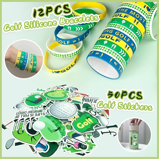 Golf Party Favors 110Pcs Golf Themed Birthday Party Supplies Include Keychains Slap Bracelets Goodie Bags Stickers Golf Themed Party Favors Gifts for Pinata Filler