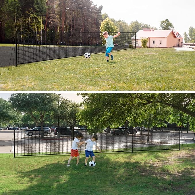 40FT x 5FT Driveway Safety Net Fence, Outdoor Yard Play Area Safety Barrier for Kids| Heavy Duty Steel Poles & Net, Not Fall Down Easily | Guard Net Length Adjustable, Easy to Recycle and Install