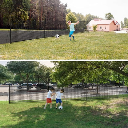 40FT x 5FT Driveway Safety Net Fence, Outdoor Yard Play Area Safety Barrier for Kids| Heavy Duty Steel Poles & Net, Not Fall Down Easily | Guard Net Length Adjustable, Easy to Recycle and Install