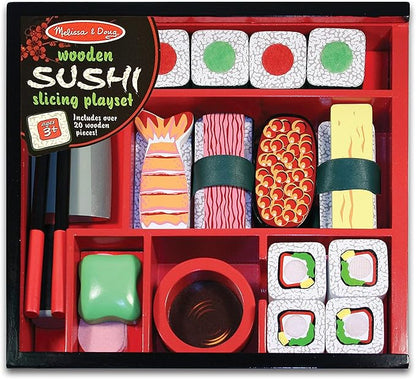 Melissa & Doug Sushi Slicing Play Food Set - Pretend Play Kitchen Toys, Wooden Sushi Food For Play, Pretend Sushi For Kids Ages 3+