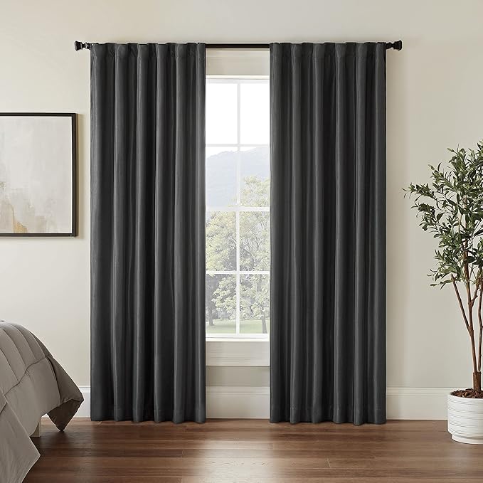 Eclipse Fresno Modern Blackout Thermal Rod Pocket Window Curtain for Bedroom (1 Panel), 52 in x 108 in, Charcoal