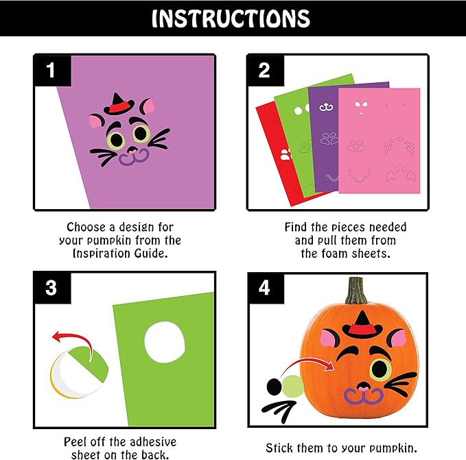 JOYIN 18 Packs Halloween Craft Foam Stickers, Arts Activities Party Supplies, Kids Party Favors, Pumpkin Decorating Kit, Jack O Lantern Face Sticker in 6 Funny Designs, Pumpkin Decor School Party Game