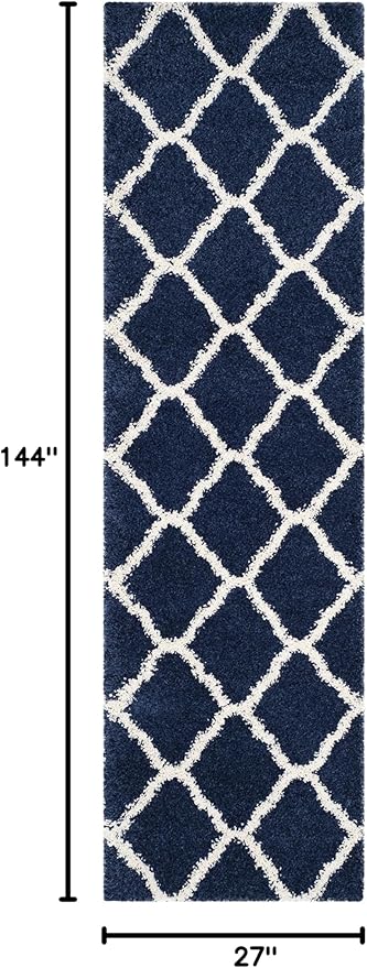 SAFAVIEH Hudson Shag Collection Runner Rug - 2'3" x 12', Navy & Ivory, Moroccan Trellis Design, Non-Shedding & Easy Care, 2-inch Thick Ideal for High Traffic Areas in Living Room, Bedroom (SGH283C)