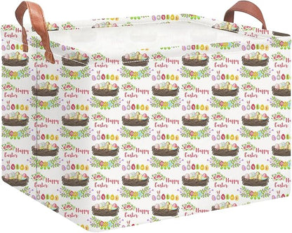 NTAOHAMPER Rectangular Easter Eggs Basket Empty,Toys Storage Bin with Handles,Room Decor,Gift Basket(Garland Easter Egg)