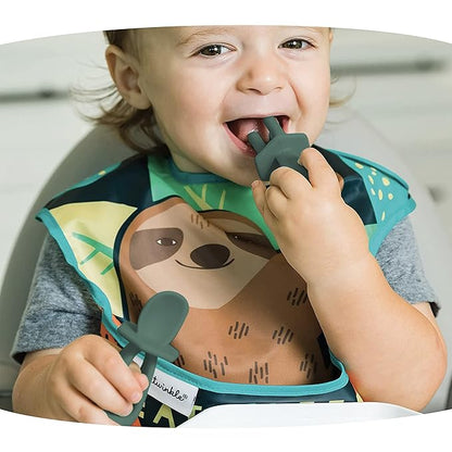 Tiny Twinkle Silicone Training Utensils - Baby Spoons and Baby Forks For Self-Feeding Training - Silicone Baby Led Weaning Utensils For Toddlers And Babies 6-24 Months - Baby Feeding Supplies (Olive)