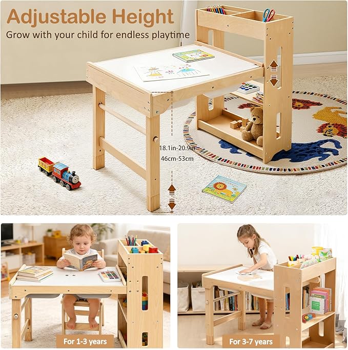 WINGYZ Sensory Table and Chairs, Toddler Activity Table and 2 Chair Set with Storage Cabinet & Bins, 6 in 1 Kids Desk Art Table with Paper Roll for Playrooms Daycare, Sensory Tables for Toddler Gifts