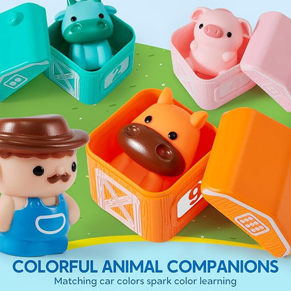 Learning Toy for Toddlers 1 2 3 Years Old, Counting, Matching & Sorting Montessori Learning Farm Train Including 9 Farm Animals and 1 Farmer, Christmas Birthday Gift for Baby Boys Girls