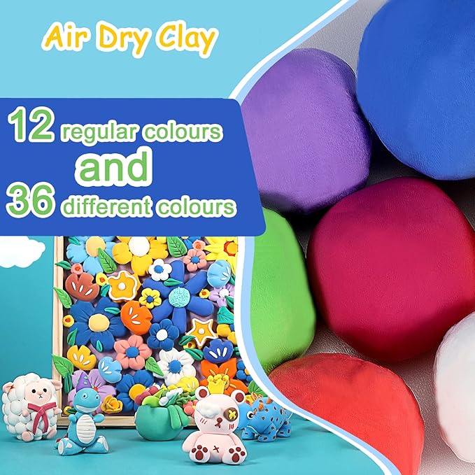 Air Dry Clay kit, EDIFON Modeling Clay Ultra Light Magic Clay with Tools, Safe and Non-Toxic Modeling Clay, Ideal Gift for Kids (48 Colors + Tools)