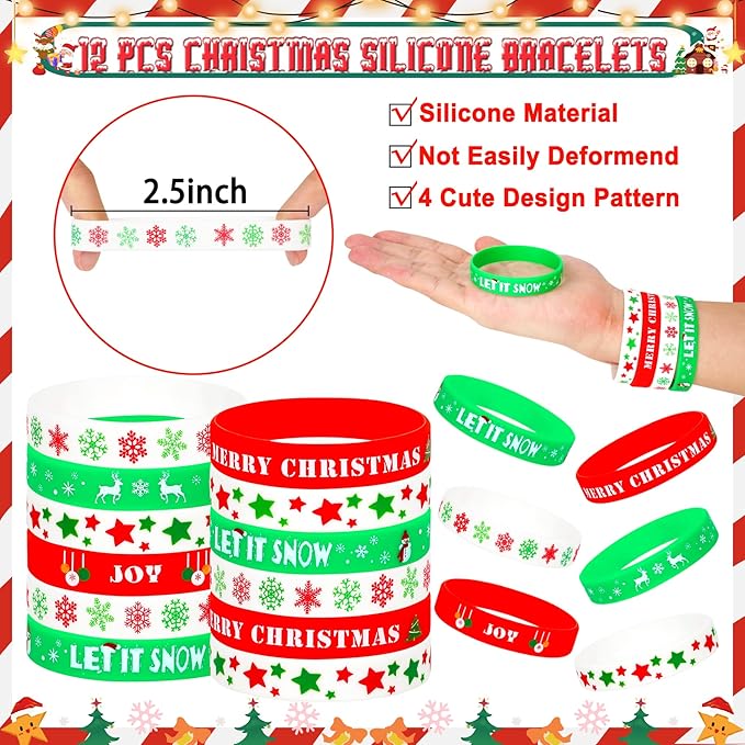 Christmas Party Favors 87 PCS Christmas Squishy Toys Slap Bracelets LED Rings Plastic Stamps Silicone Bracelets DIY Stickers Gift Bags for Kids Christmas Party Gift Exchange Goodie Bags Fillers