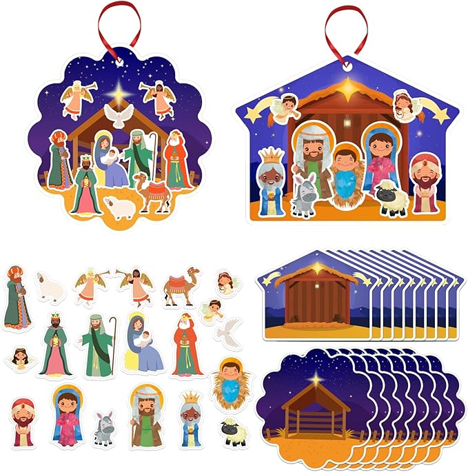 FaCraft 48PCS Christmas Nativity Sticker - Christmas Nativity Crafts for Kids Make a Nativity Scene Stickers Ornaments Nativity Set for Sunday School Religious Christian Xmas Party Favor Gifts