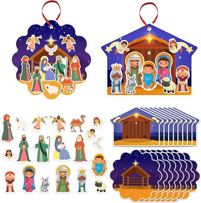 FaCraft 48PCS Christmas Nativity Sticker - Christmas Nativity Crafts for Kids Make a Nativity Scene Stickers Ornaments Nativity Set for Sunday School Religious Christian Xmas Party Favor Gifts