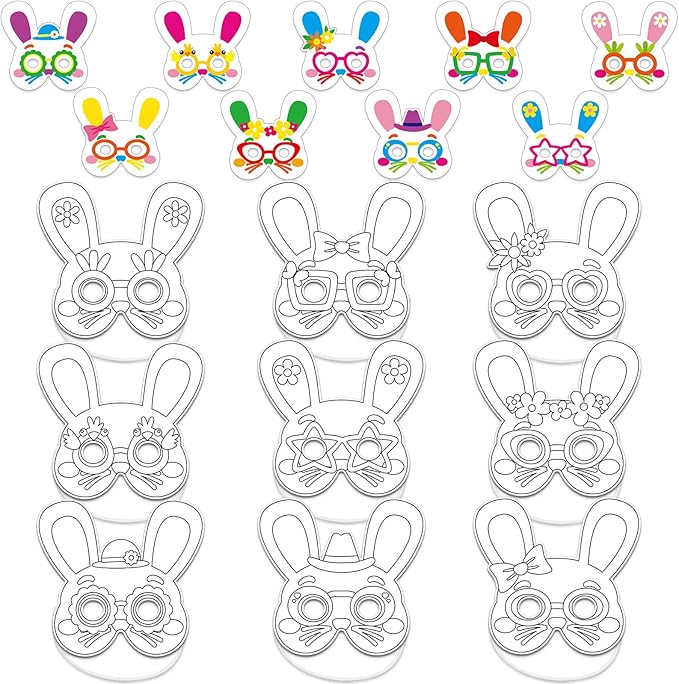 36 Set Easter Mask Crafts Bunny Coloring Masks Easter Activities DIY Arts and Crafts Spring Bunny Games Blank Masquerade Mask Animal Paper Rabbit Mask For Birthday Party School Classroom Home Favor