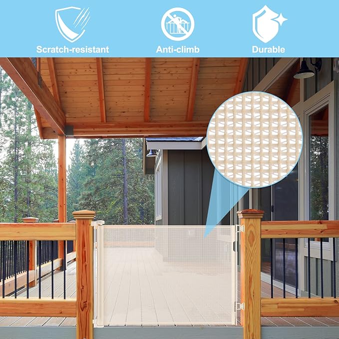 80 Inch Extra Wide Retractable Baby Gate for Large Openings,Retractable Baby Gate Safety Mesh Gate,Extra Long Dog Gates for Indoor/Outdoor,Doorways,Stairs,Hallways (Beige)