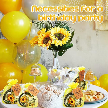 130 Pcs Sunflower Party Favors Including Sunflower Keychains Adjustable Sunflower Bracelets PVC Sunflower Stickers Thank You Kraft Tags Organza Bags for Birthday Summer Party Wedding School Reward