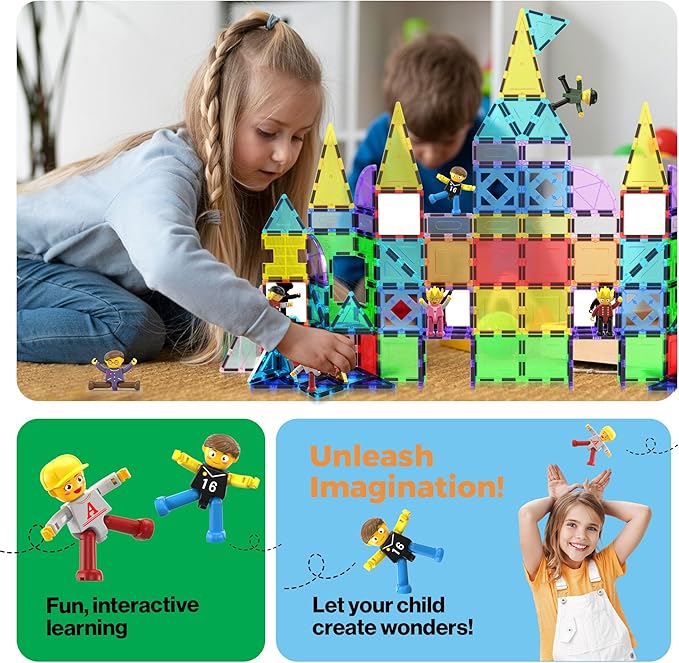 PicassoTiles Magnetic Figures 8 Piece Character Action Figure Toddler Toy Set Magnet Expansion Variety Pack Play People Add-ons STEM Learning Kit Pretend Playset for Construction Building Block PTA03