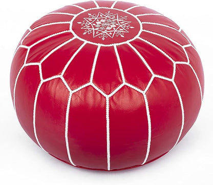 Marrakesh Gallery Genuine Leather Round Pouf Unstuffed - Moroccan Ottoman Footstool, Footrest Cover - Boho Decor - Bohemian Living Room, Bedroom, Kids Room, Gift & Wedding